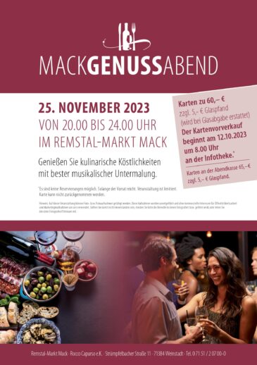 Eintrittskarten zum Genussabend für 2 Personen (2 von 2) – Remstal-Markt Mack