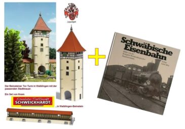 Beinsteiner Torturm + Buch Schwäbische Eisenbahn - Eisenbahn-Treffpunkt Schweikhardt